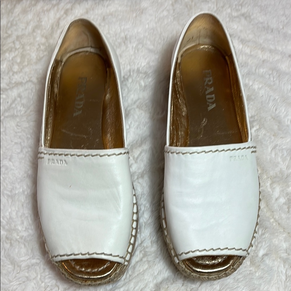 Prada White Leather Loafers